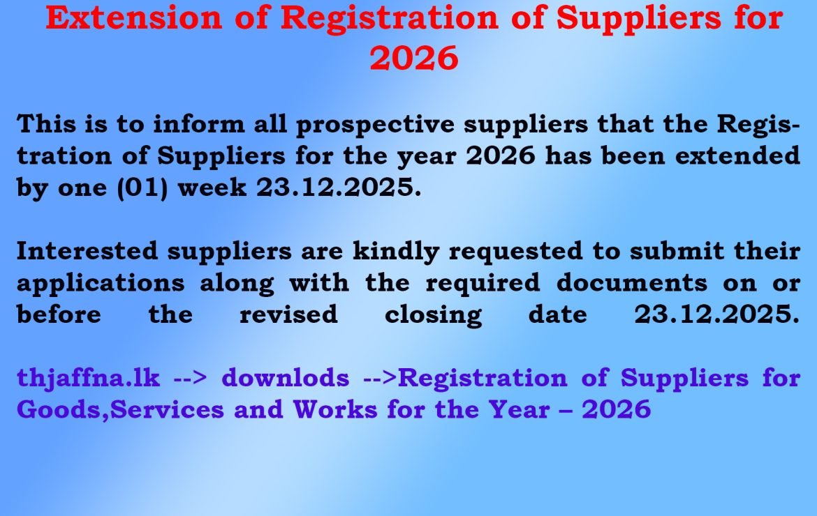 Extension of Registration of Suppliers for 2026